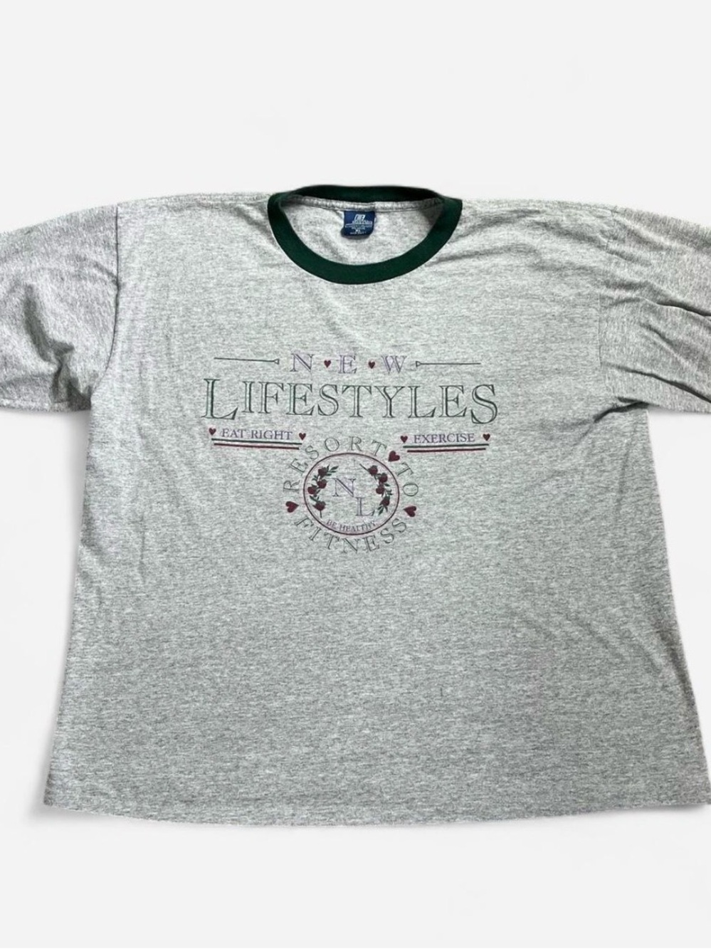 Vintage Gray Ringer Tee with Dark Green Collar